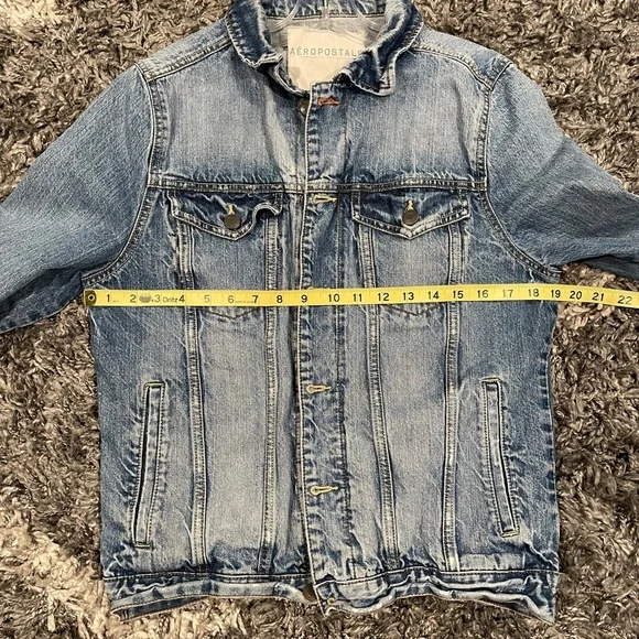 Aeropostale Jean Jacket Womens Small Blue Denim Classic Y2K Trucker Upcycle - Picture 7 of 10
